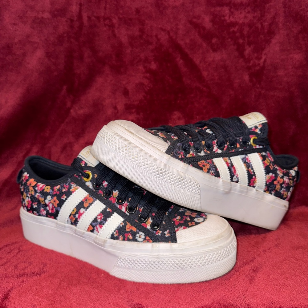 Adidas Navy and White Floral Platform Sneakers